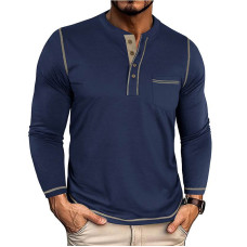 Round neck men's autumn and winter tough guy retro base color contrasting old man shirt