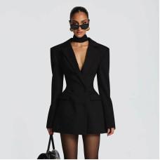 Women's autumn new solid color casual slim fit suit long sleeved floral bud dress