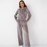 Fashion casual women's solid color zipper cardigan, silver fox fur sweatshirt, lace up pants two-piece set