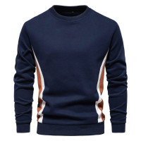 Autumn new men's long sleeved patchwork hoodie, foreign trade men's casual slim fit round neck sports pullover