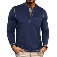 Round neck men's autumn and winter tough guy retro base color contrasting old man shirt